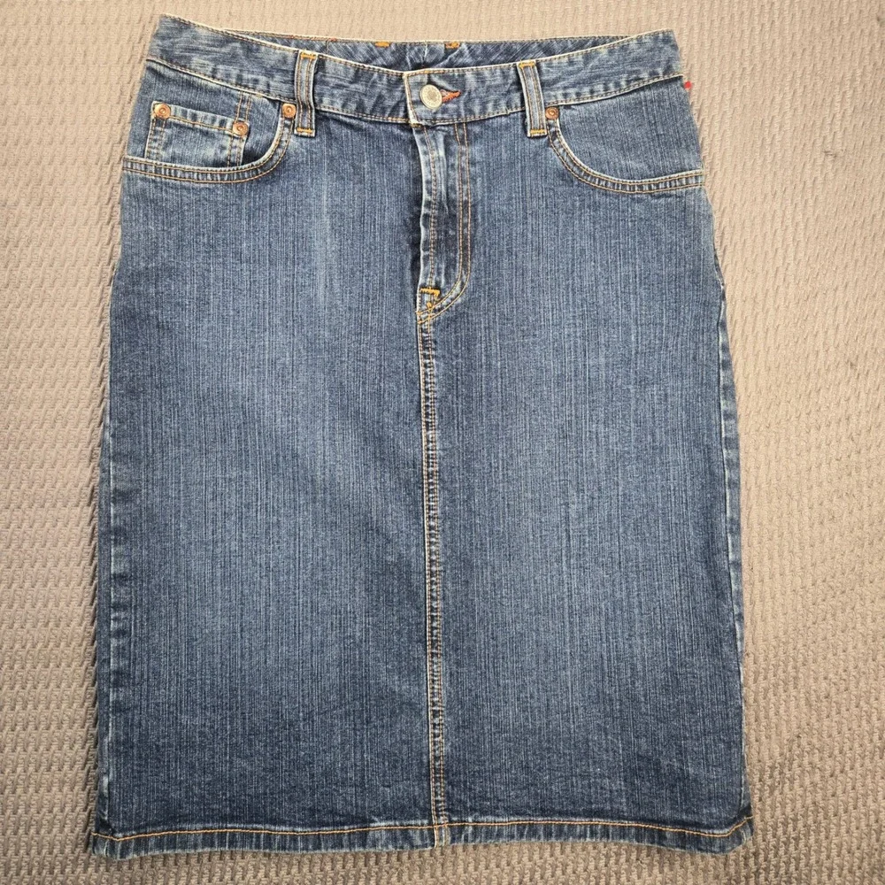 Lucky Brand Dungarees Denim Midi Skirt Blue Medium Wash Size 6 28 Made in USA - Picture 2 of 10